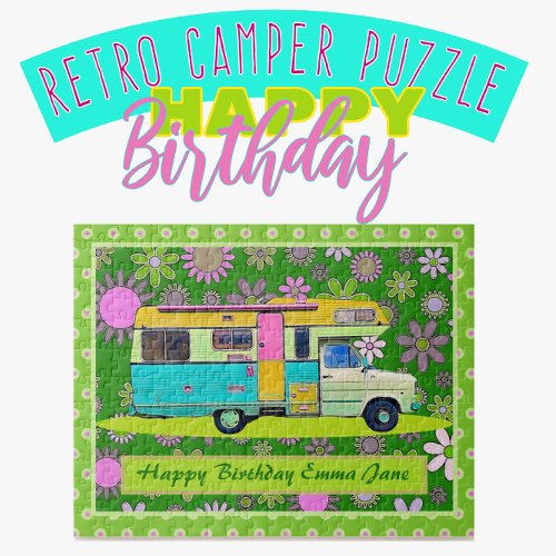 Fun Colorful Retro Coach Camper Happy Birthday Jigsaw Puzzle