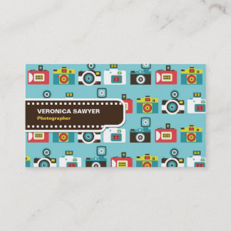 Fun Colorful Retro Lomo Cameras Pattern (Blue) Business Card