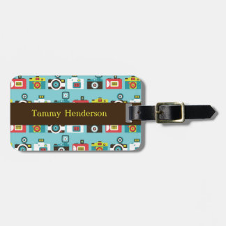 Fun Colorful Retro Lomo Cameras Pattern (Blue) Luggage Tag