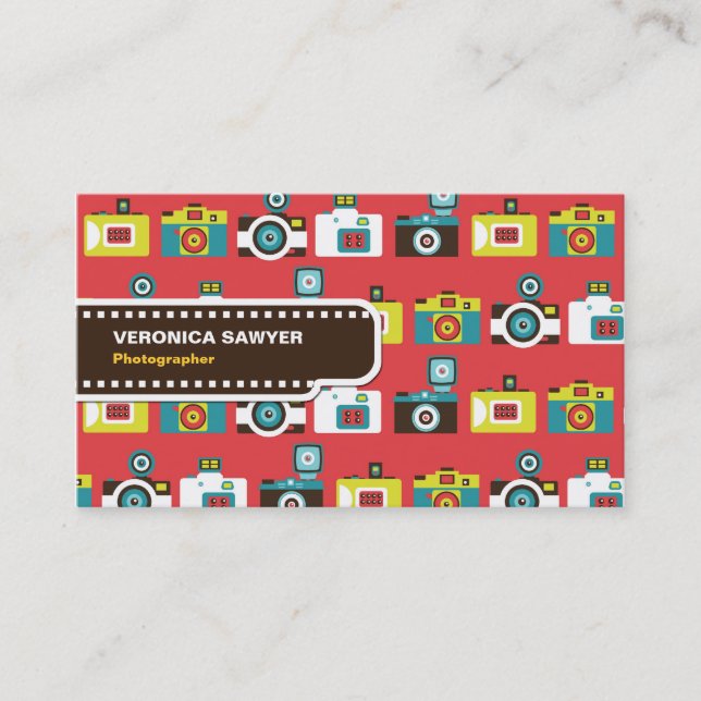 Fun Colorful Retro Lomo Cameras Pattern Business Card (Front)