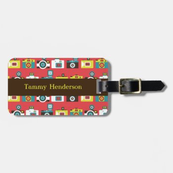 Fun Colorful Retro Lomo Cameras Pattern Luggage Tag by funkypatterns at Zazzle