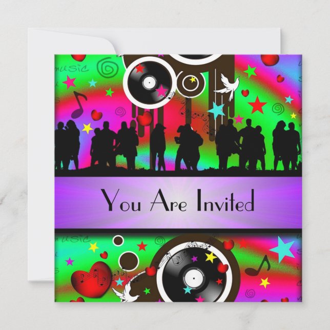 Fun colorful retro music  party invitation (Front)