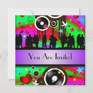 Fun colorful retro music party invitation