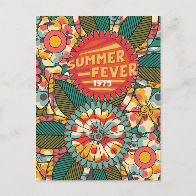 Fun Colorful Retro Summer Fever Floral Postcard (Front)