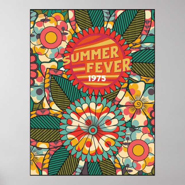 Fun Colorful Retro Summer Fever Floral Poster (Front)