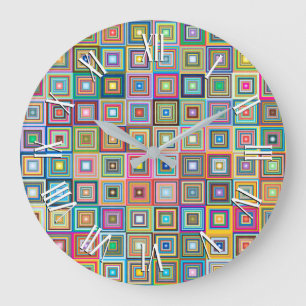 Fun Colorful Retro Tiles Pattern Wall Clock