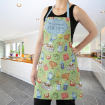 Fun Colorful Retro Watercolor Kitchen Chef Name Apron<br><div class="desc">Bright and colorful "Bon Appetite" pattern made with watercolor painted vintage kitchen items and foods and faux gold glitter elements,  customizable text for a personalized gift.</div>