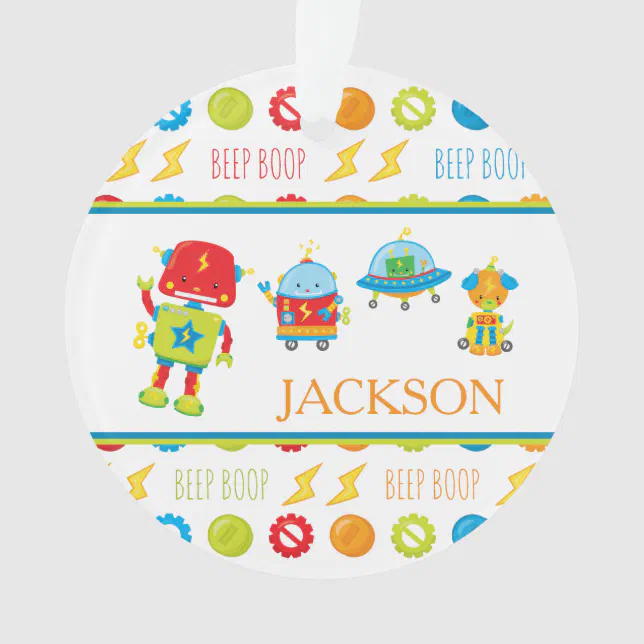 Fun Colorful Robot Beep Boop Pattern Kid Christmas Ornament | Zazzle