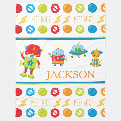 Fun Colorful Robot Beep Boop Pattern Kid Fleece Blanket