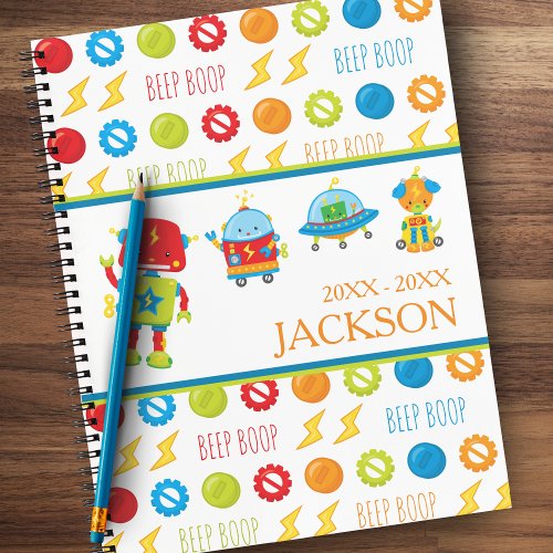 Fun Colorful Robot Beep Boop Pattern Kid Notebook