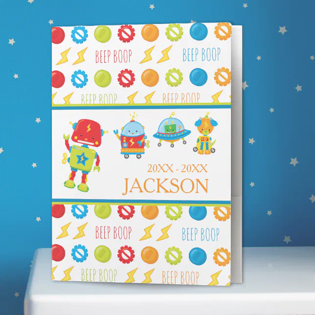 Fun Colorful Robot Beep Boop Pattern Kid Pocket Folder | Zazzle
