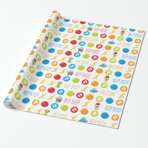 Fun Colorful Robot Beep Boop Pattern Kid Wrapping Paper