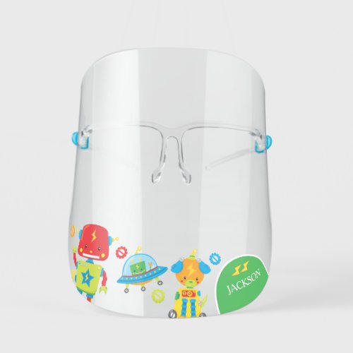 Fun Colorful Robot with Name Kids Face Shield