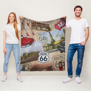 Fun Colorful Route 66 Collage Pattern Fleece Blanket