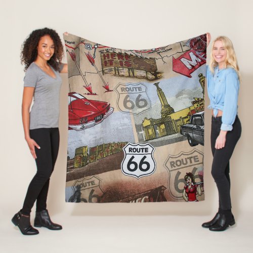 Fun Colorful Route 66 Collage Pattern Fleece Blanket