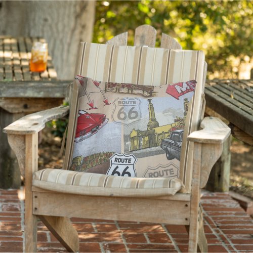 Fun Colorful Route 66 Collage Pattern Outdoor Pillow