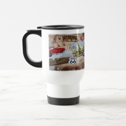 Fun Colorful Route 66 Collage Pattern Travel Mug