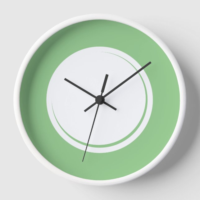 Fun Colorful Sage Green Rim Shadow White Center Clock (Front)