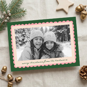 Fun Colorful Scallop Frame Christmas Photo Holiday Card