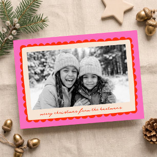 Fun Colorful Scallop Frame Christmas Photo Holiday Card