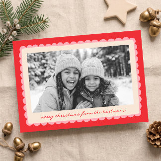 Fun Colorful Scallop Frame Christmas Photo Holiday Card