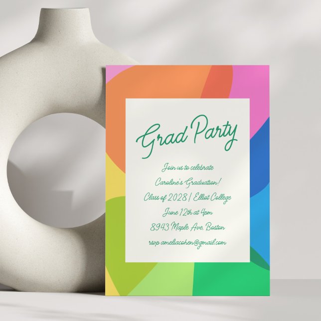 Fun Colorful Script Bold Rainbow Graduation Party Invitation (Creator Uploaded)
