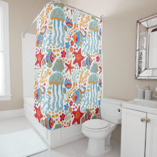 Fun Colorful Sea Animals Pattern Shower Curtain