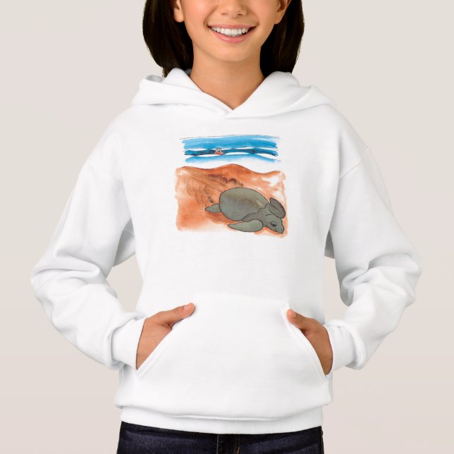 Fun Colorful Sea Turtle Beach Girl's Hoodie (Front)