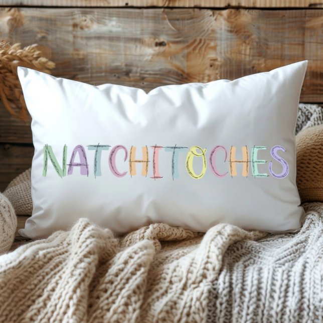 Fun Colorful Sketch Natchitoches Louisiana Lumbar Pillow (Creator Uploaded)