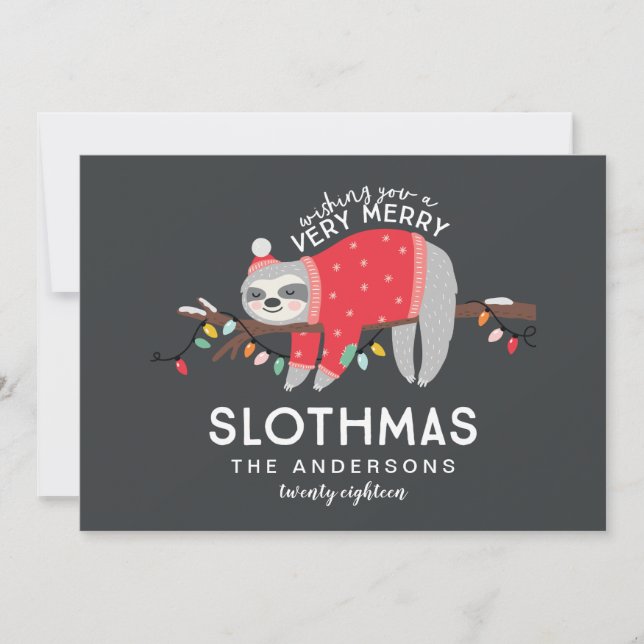 fun colorful sloth christmas holiday card (Front)