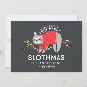fun colorful sloth christmas holiday card