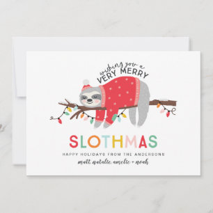 fun colorful sloth christmas holiday card
