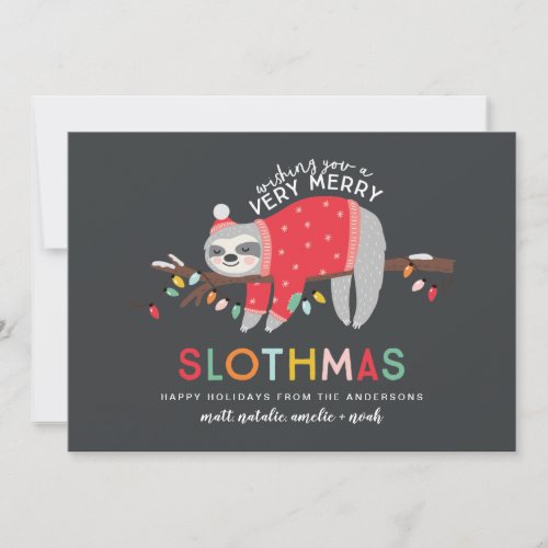 fun colorful sloth christmas holiday card