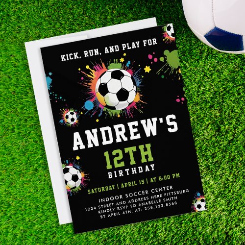 Fun Colorful Soccer Birthday Party Black Sport Invitation