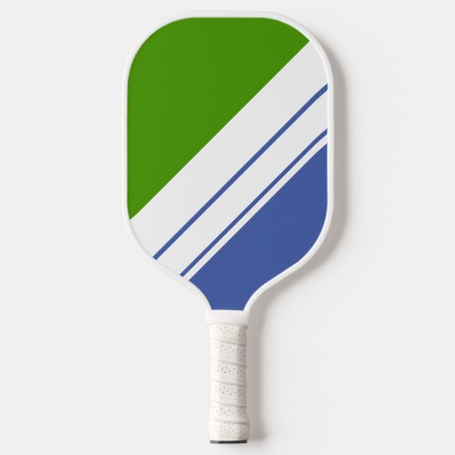 Fun Colorful Sporty Lime Green White Blue Stripes Pickleball Paddle