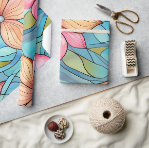 Fun Colorful Stained  Glass Window Flower Patterns Wrapping Paper