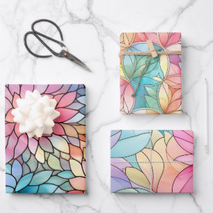 Fun Colorful Stained Glass Window Flower Patterns Wrapping Paper Sheets