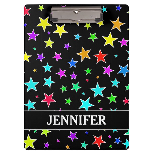 Fun, Colorful Stars Pattern + Custom Name Clipboard (Front)