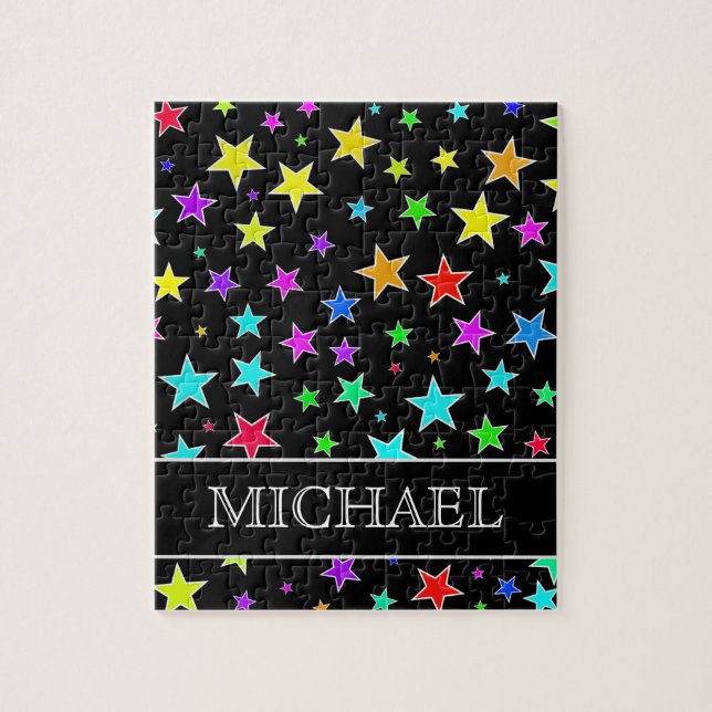 Fun, Colorful Stars Pattern + Custom Name Puzzle (Vertical)