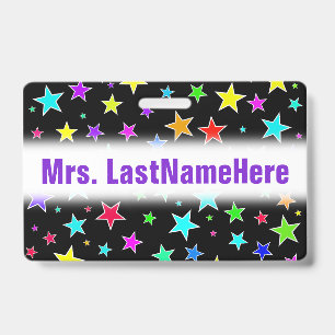 Fun, Colorful Stars Pattern + Custom Teacher Name Badge