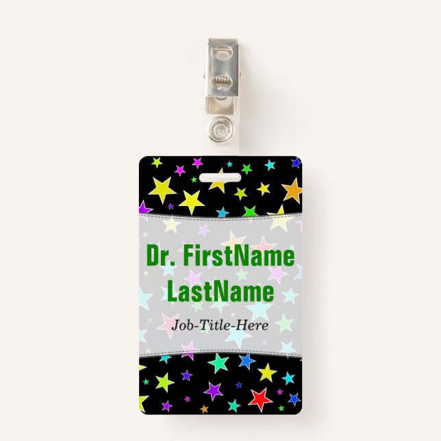Fun, Colorful Stars Pattern; Personalized Name Badge (Front with Clip)