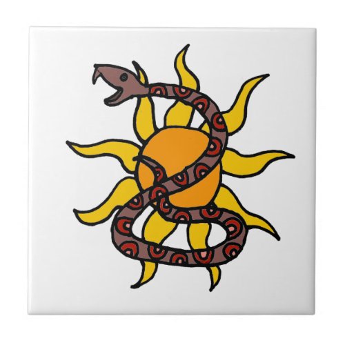 Fun Colorful Striking Snake Tribal Art Ceramic Tile