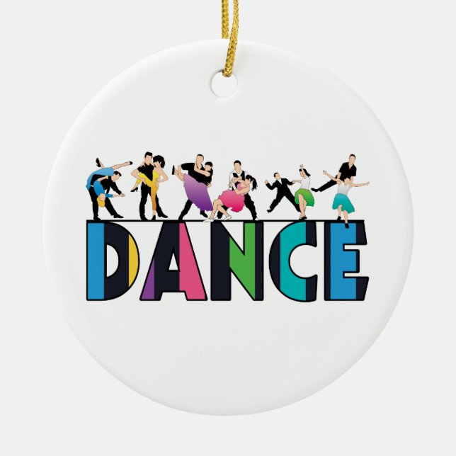 Fun & Colorful Striped Dancers Dance Ceramic Ornament (Front)