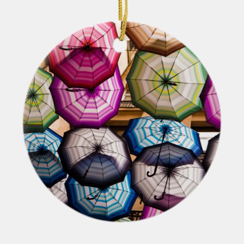 Fun Colorful Striped Umbrellas Ceramic Ornament