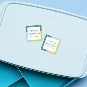 Fun colorful stripes cute blue green kids' labels