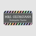 [ Thumbnail: Fun, Colorful Stripes, Personalized Teacher Name Name Tag ]