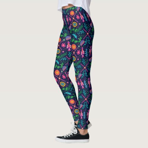 Fun Colorful Stylized Floral Leggings