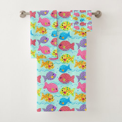 Fun Colorful Summer Fish Pattern Bath Towel Set