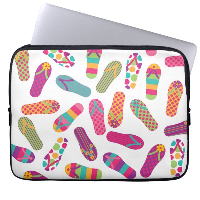 Fun Colorful Summer Flip Flops Pattern Laptop Sleeve (Front)