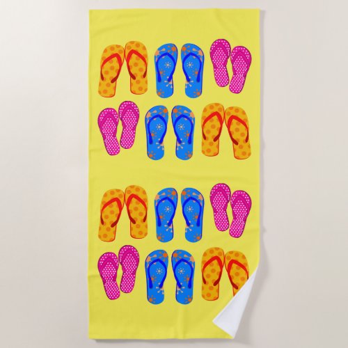 Fun colorful Summer Flip Flops Thongs Sandals Beach Towel